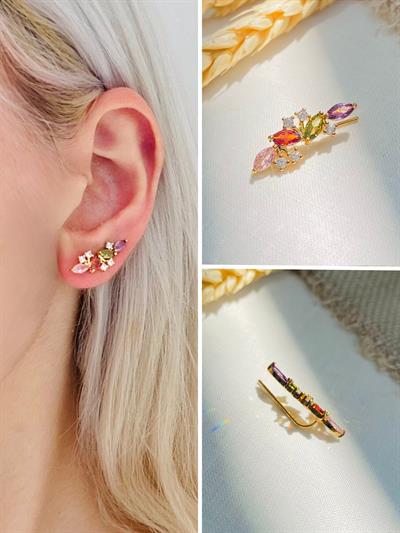 Retrobird Single Brass and Zircon Stone Gold Earring