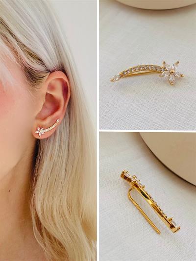 Retrobird Single Brass and Zircon Stone Yellow Earring