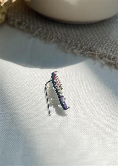 Retrobird Single Brass and Zircon Stone Silver Earring