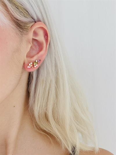 Retrobird Single Brass and Zircon Stone Gold Earring
