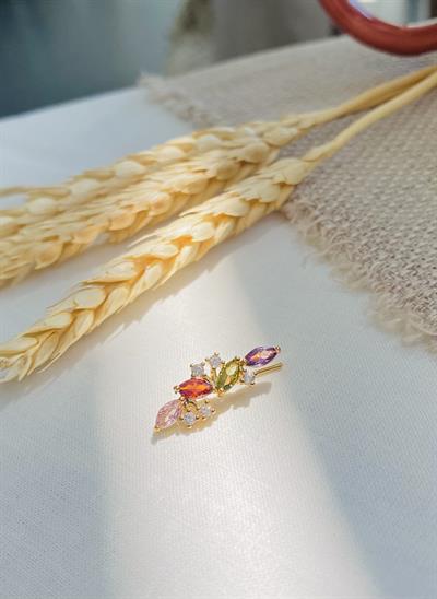 Retrobird Single Brass and Zircon Stone Gold Earring