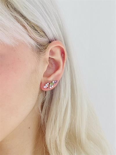 Retrobird Single Brass and Zircon Stone Silver Earring