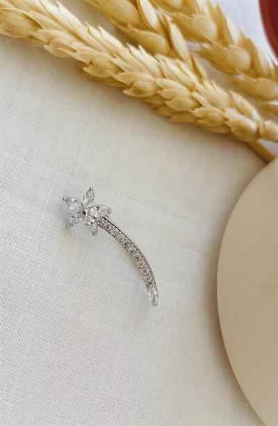 Retrobird Single Brass and Zircon Stone Gray Earring