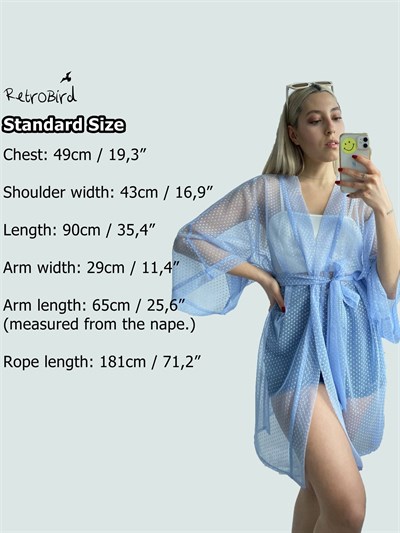 Retrobird Rahat Kesim Mavi Renkli Tül Kumaş Kadın Standart Kimono
