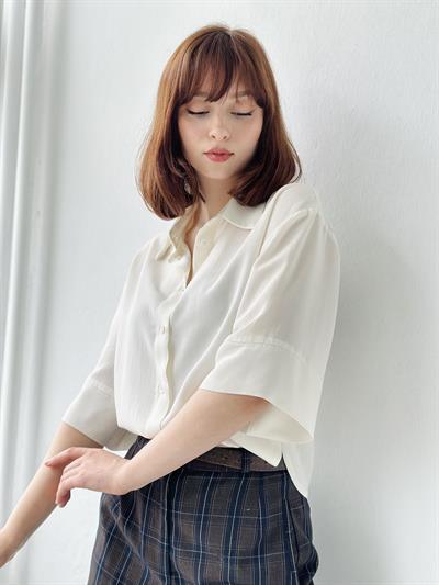 Retrobird Ecru Retro Model Loose Short Sleeve Womens Shirt