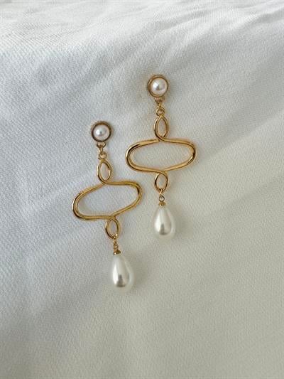 Retrobird Retro Model Pearl Gold Color Earrings