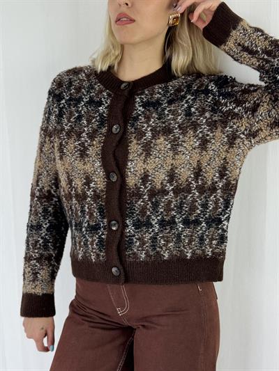 Retrobird Retro Model Önden Düğmeli Kahverengi Cozy Hırka