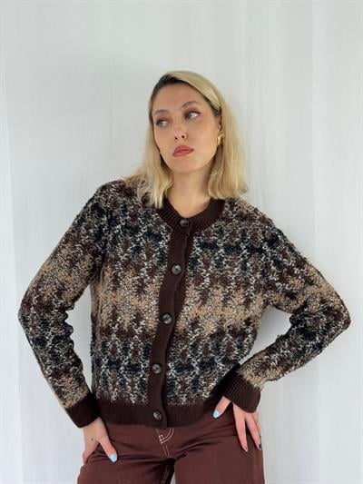 Retrobird Retro Model Önden Düğmeli Kahverengi Cozy Hırka