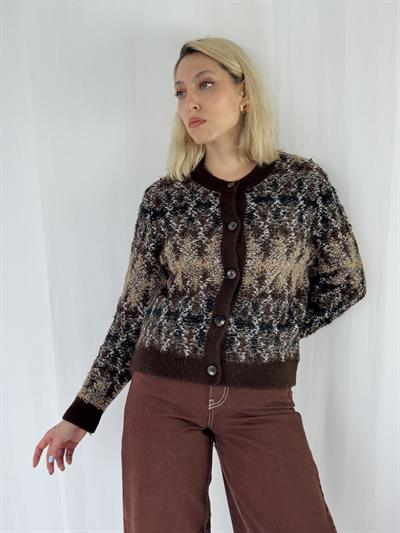 Retrobird Retro Model Önden Düğmeli Kahverengi Cozy Hırka