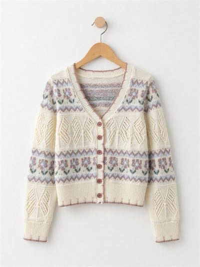 Retrobird Rosalie Fit Triko Hırka – Pastel Vintage Çiçek Desenli