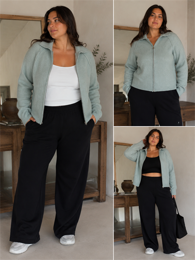 Retrobird Rosalie Oversize Polo Yaka Çift Fermuarlı Buz Mavi Triko Hırka