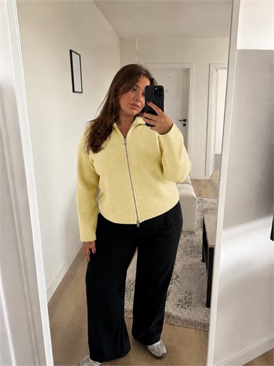 Retrobird Rosalie Oversize Polo Yaka Çift Fermuarlı Sarı Triko Hırka