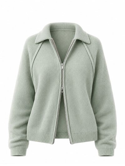 Retrobird Rosalie Oversize Polo Yaka Çift Fermuarlı Buz Mavi Triko Hırka