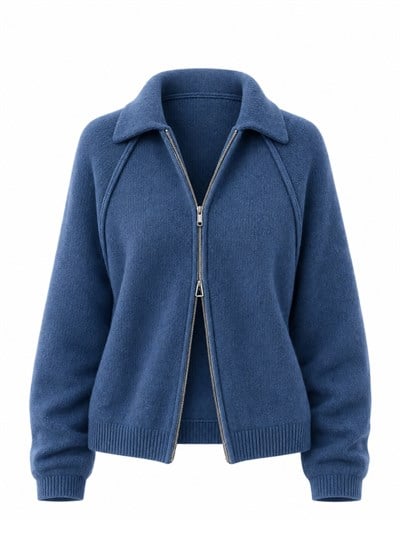 Retrobird Rosalie Oversize Polo Yaka Çift Fermuarlı Lacivert Triko Hırka