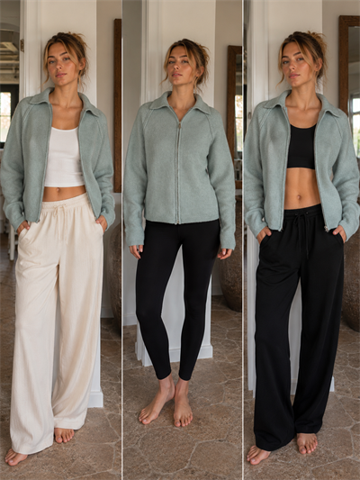 Retrobird Rosalie Oversize Polo Yaka Çift Fermuarlı Buz Mavi Triko Hırka