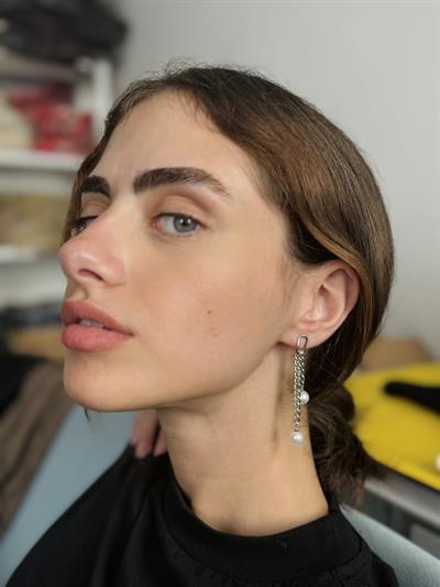 Retrobird Silver Color Single Earring with Hanging Chain and Pearl Detail