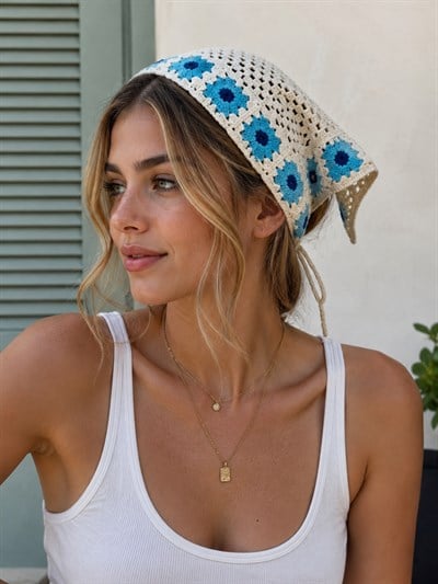 Retrobird Santorini Mavi Örgü Bandana