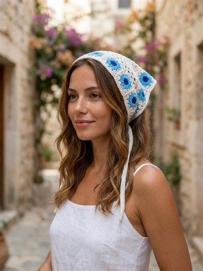 Retrobird Santorini Mavi Örgü Bandana