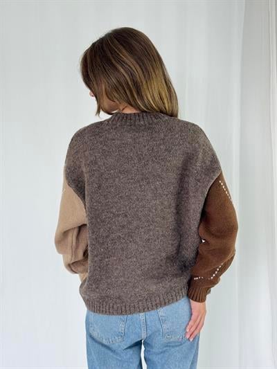 Retrobird Kahve Şardonlu Baklava Dilim Triko Kazak