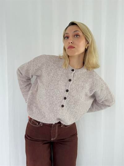 Retrobird Şardonlu Önden Düğmeli Kum Renkli Triko Kazak