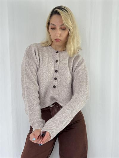 Retrobird Şardonlu Önden Düğmeli Kum Renkli Triko Kazak