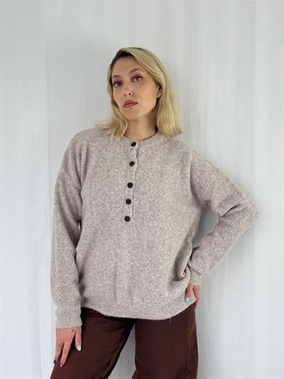 Retrobird Şardonlu Önden Düğmeli Kum Renkli Triko Kazak