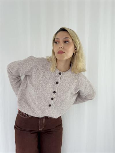 Retrobird Şardonlu Önden Düğmeli Kum Renkli Triko Kazak