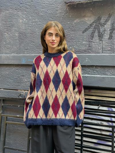 Retrobird Şardonlu Tüylü Baklava Dilim Camel Triko Kazak