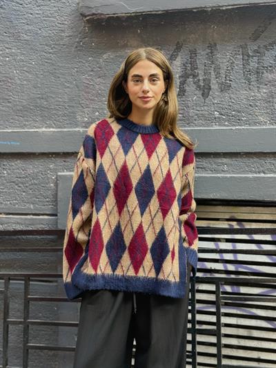 Retrobird Şardonlu Tüylü Baklava Dilim Camel Triko Kazak