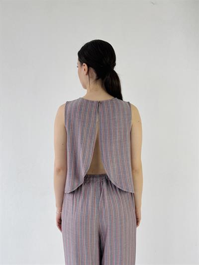 Retrobird Sırtı Açık Kısa Somon Bluz Üst