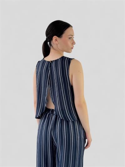 Retrobird Backless Short Navy Blue Blouse Top