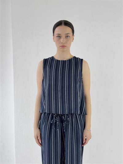 Retrobird Backless Short Navy Blue Blouse Top