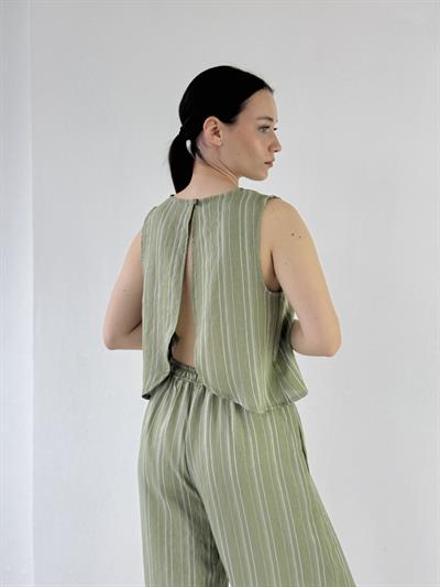 Retrobird Sırtı Açık Kısa Çağla Bluz Üst