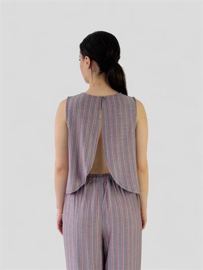 Retrobird Sırtı Açık Kısa Somon Bluz Üst