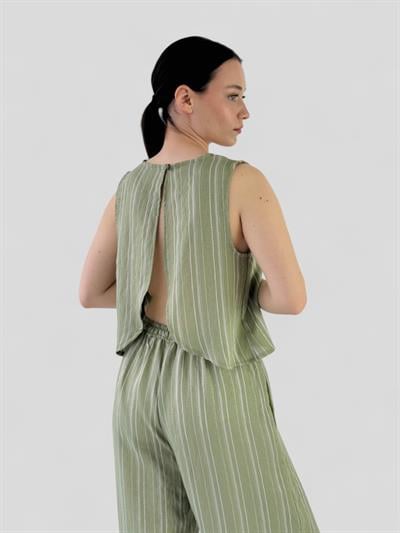 Retrobird Sırtı Açık Kısa Çağla Bluz Üst