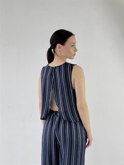 Retrobird Backless Short Navy Blue Blouse Top