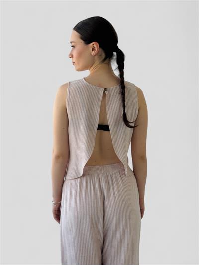 Retrobird Backless Short Cream Blouse Top