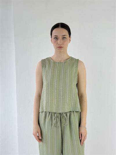 Retrobird Sırtı Açık Kısa Çağla Bluz Üst