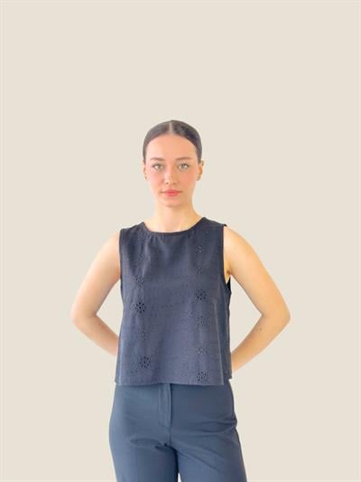 Retrobird Sırtı Açık Siyah Kısa Üst