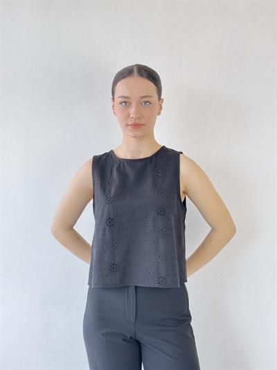 Retrobird Sırtı Açık Siyah Kısa Üst