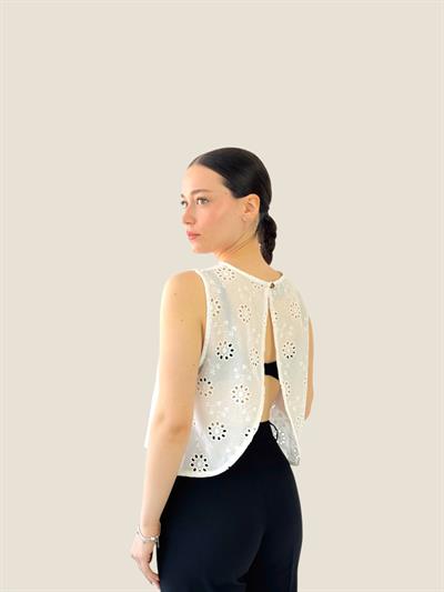 Retrobird Sırtı Açık Beyaz Kısa Üst