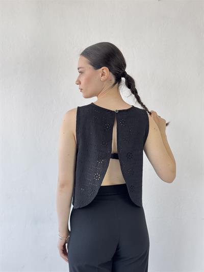 Retrobird Sırtı Açık Siyah Kısa Üst