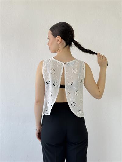 Retrobird Sırtı Açık Beyaz Kısa Üst