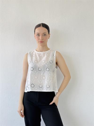 Retrobird Sırtı Açık Beyaz Kısa Üst