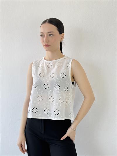 Retrobird Sırtı Açık Beyaz Kısa Üst