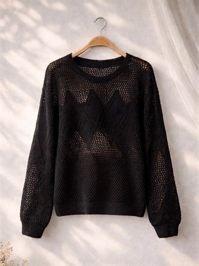 Retrobird Black Openwork Perforated Spring Knit