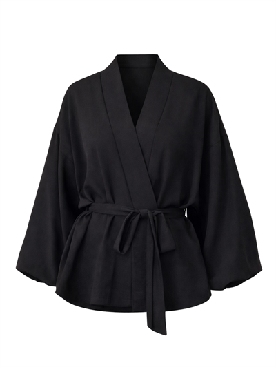 Retrobird Siyah Mini Wrap Bluz Kimono