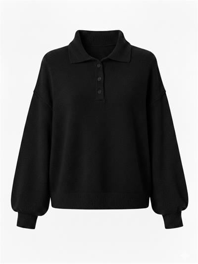 Retrobird Black Polo Collar Basic Sweater