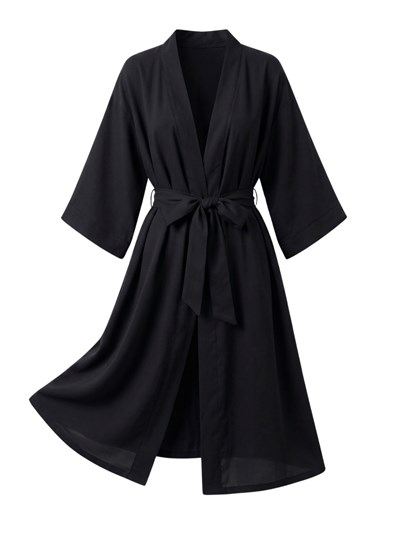 Retrobird Siyah Tasarım Uzun Kimono