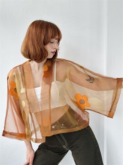 Retrobird Cinnamon Color Organza Design Mini Kimono